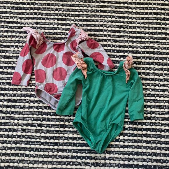 This Tribe Of Three Baby 2P Ruffled Green Polka Dot One Piece Bodysuits 24M - Picture 2 of 7